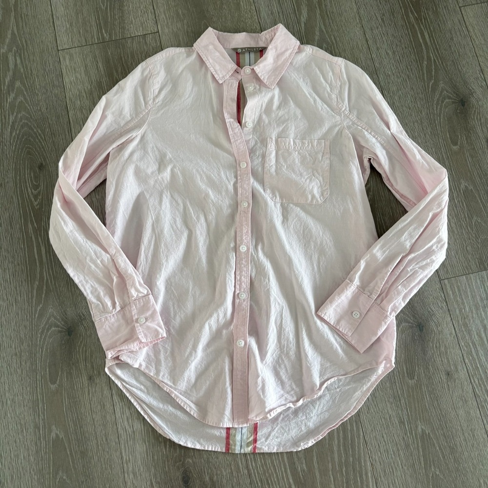 Athleta Womens Pink Marinwood Stripe Back Long Sleeve Button-Up Shirt Top Size S
